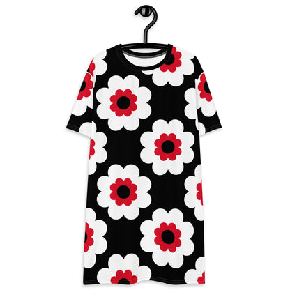 FANCY BLOOM red black - T-Shirt Dress