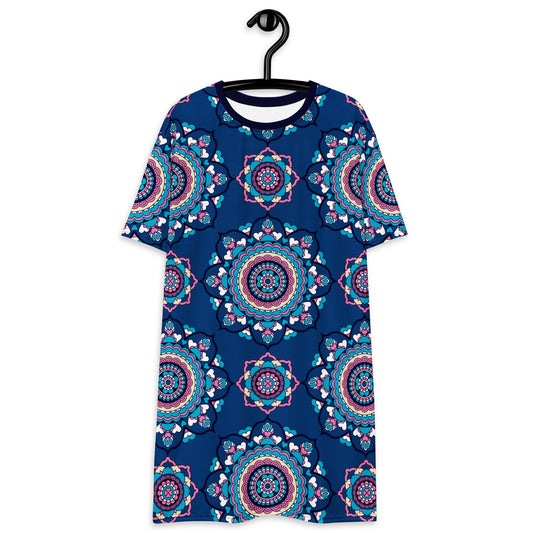 T-shirt dress - FOREVERMORE summer blue - Romantic flower and heart print 6XL