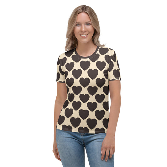 Woman's T-Shirt - ELLIE LOVE brown - Bold Heart Print