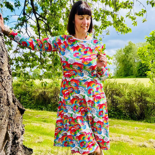 Midi dress - RAINBOW-NEL - Joyful rainbow print