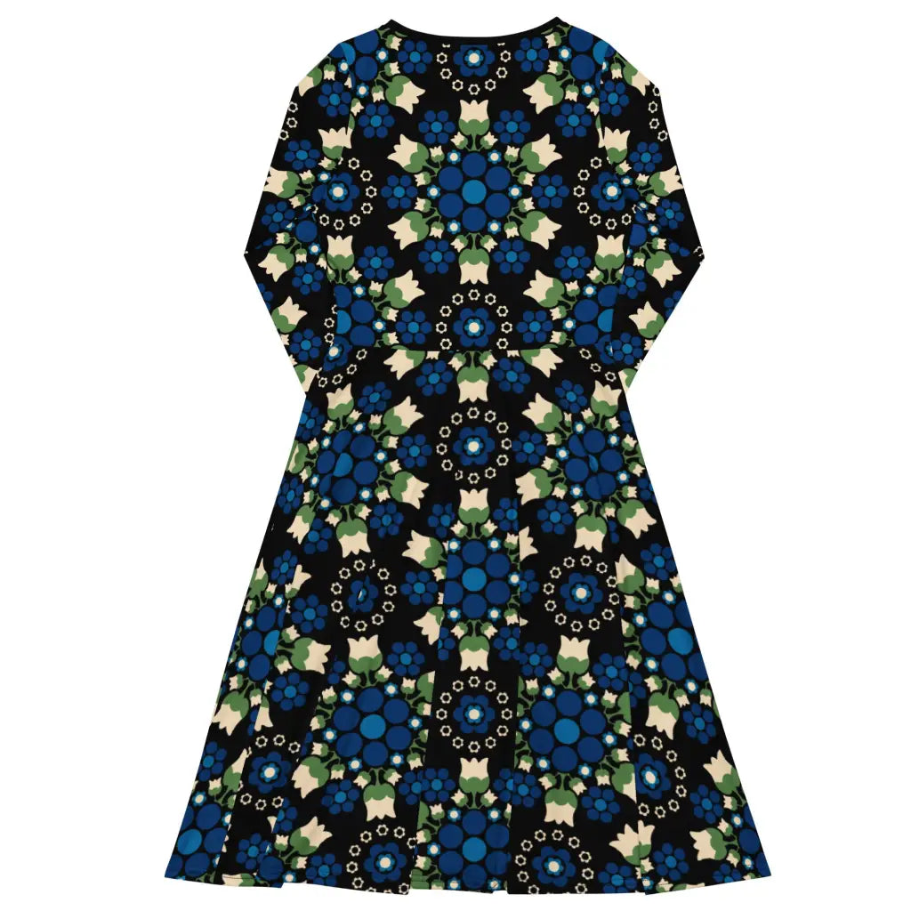 BERRY DANCE blue black - Midi dress with long sleeves and handy pockets