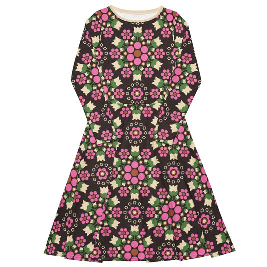 BERRY DANCE pink brown - Midi dress with long sleeves and handy pockets