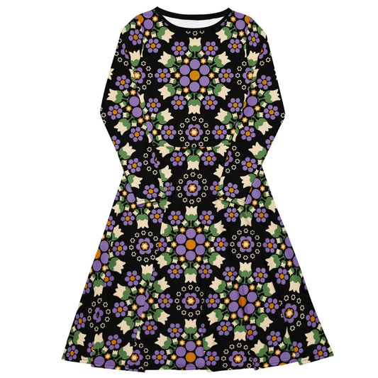 BERRY DANCE purple black - Midi dress with long sleeves and handy pockets
