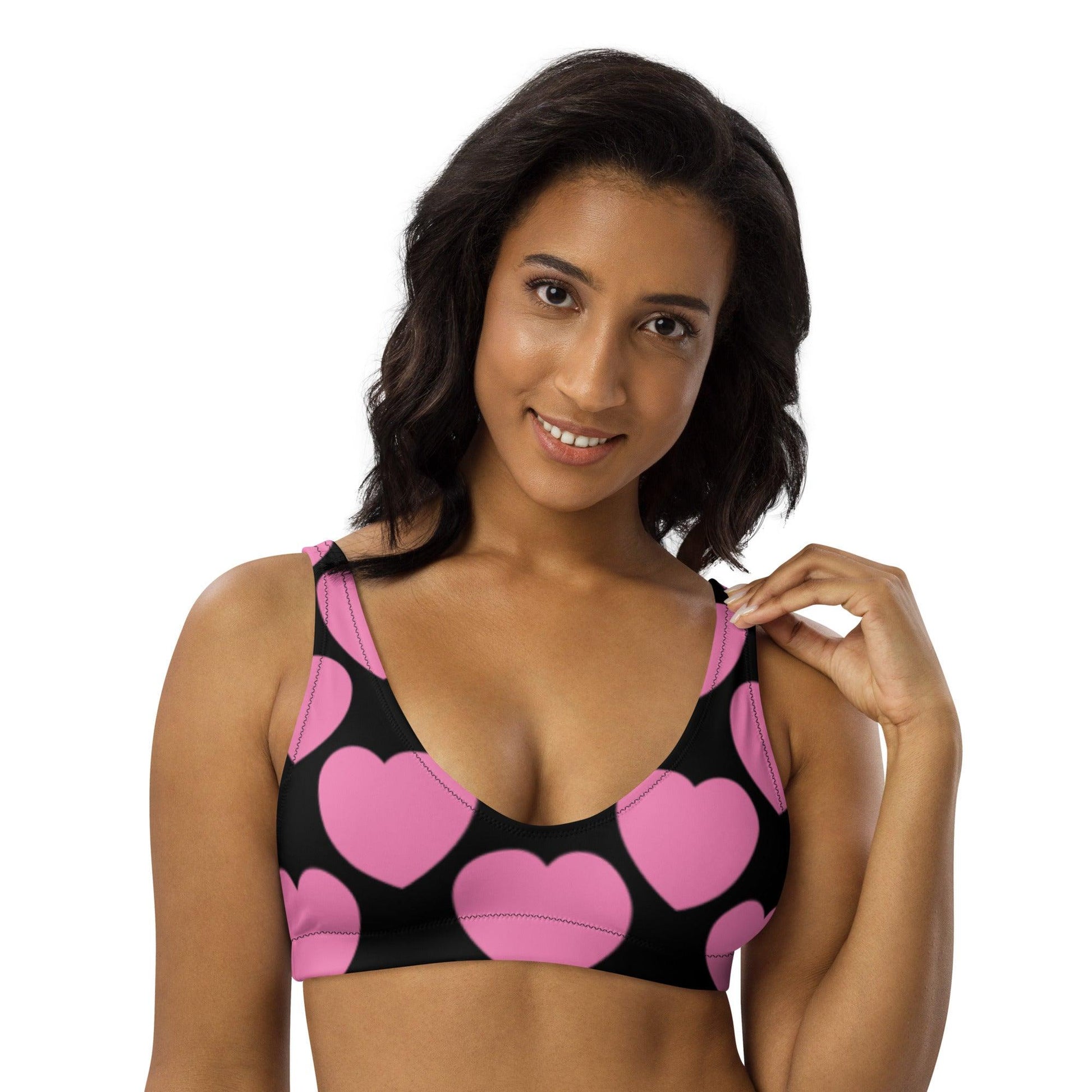 Bikini Top - ELLIE LOVE pink black - Bold Heart Print