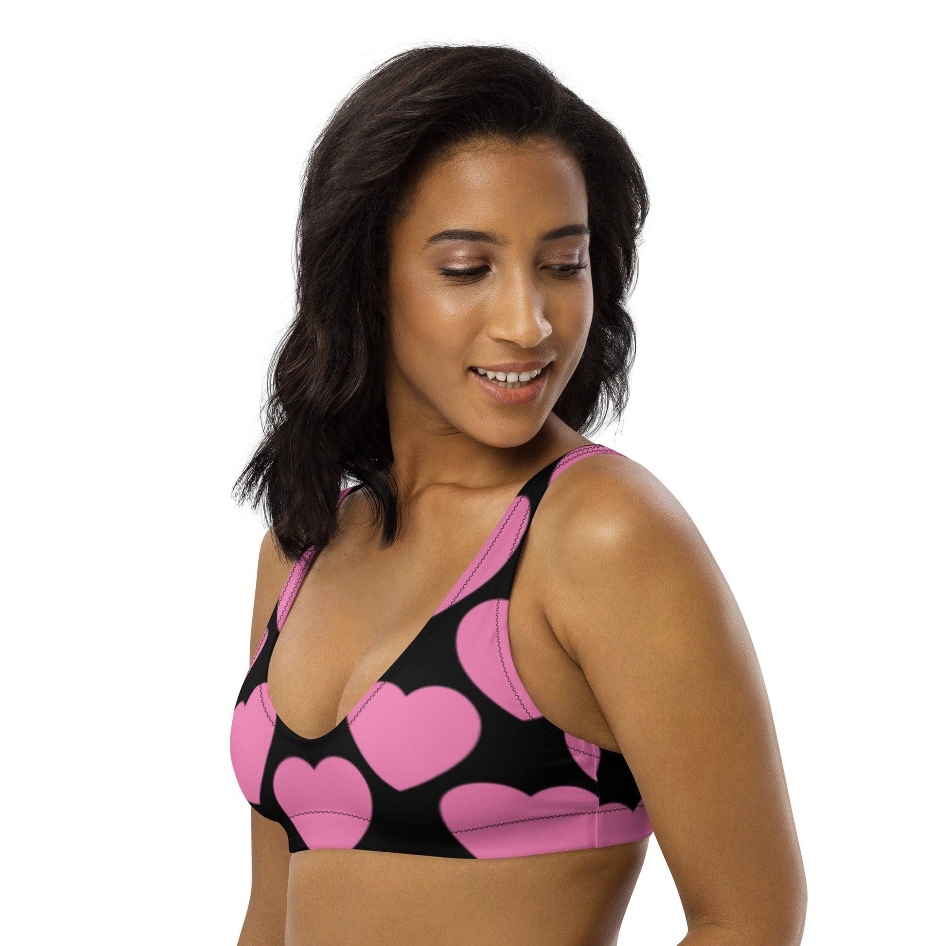 Bikini Top - ELLIE LOVE pink black - Bold Heart Print
