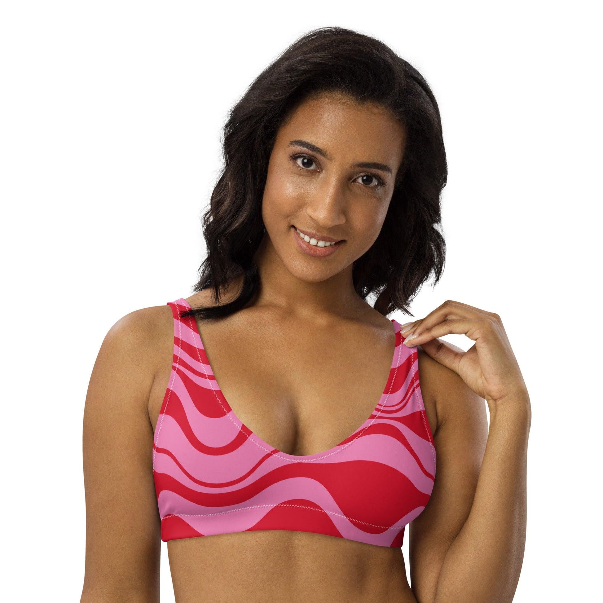 Bikini top - ENERGY WAVES red pink - Wavy stripe print 3XL