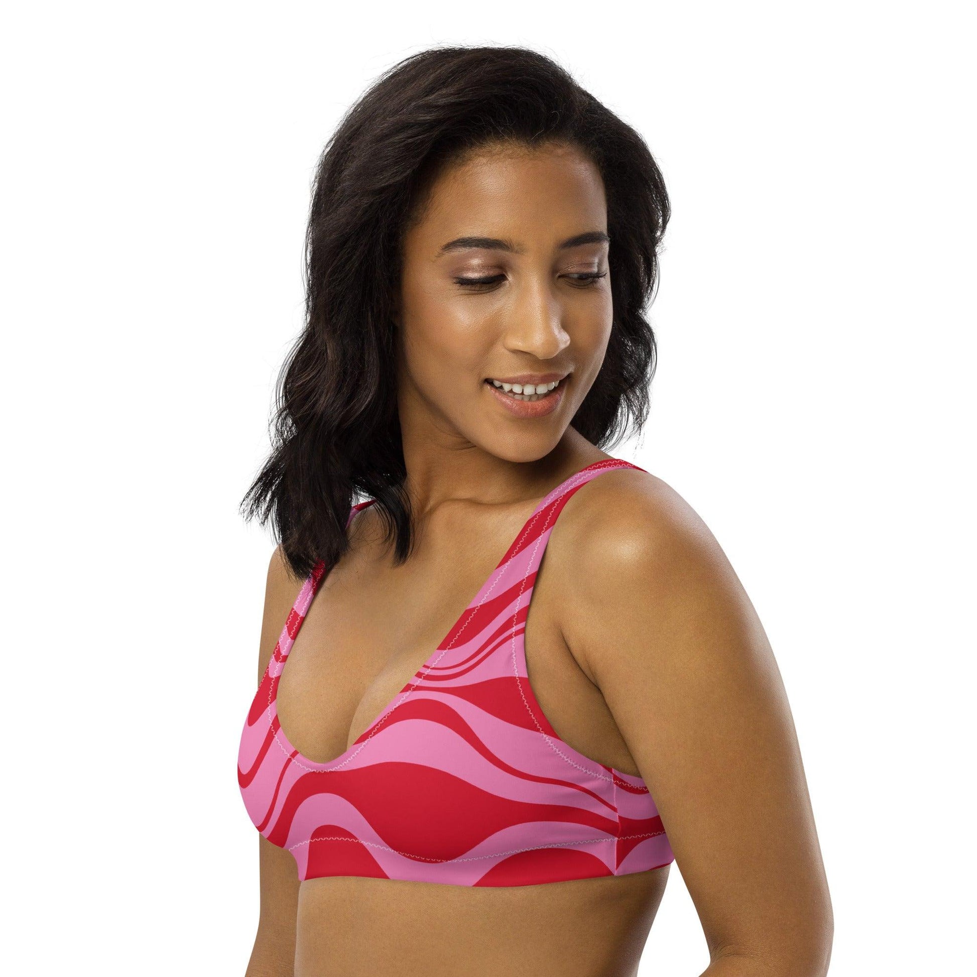Bikini top - ENERGY WAVES red pink - Wavy stripe print