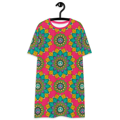 BLOOM WITH PEACE mint pink - T-Shirt Dress - SHALMIAK