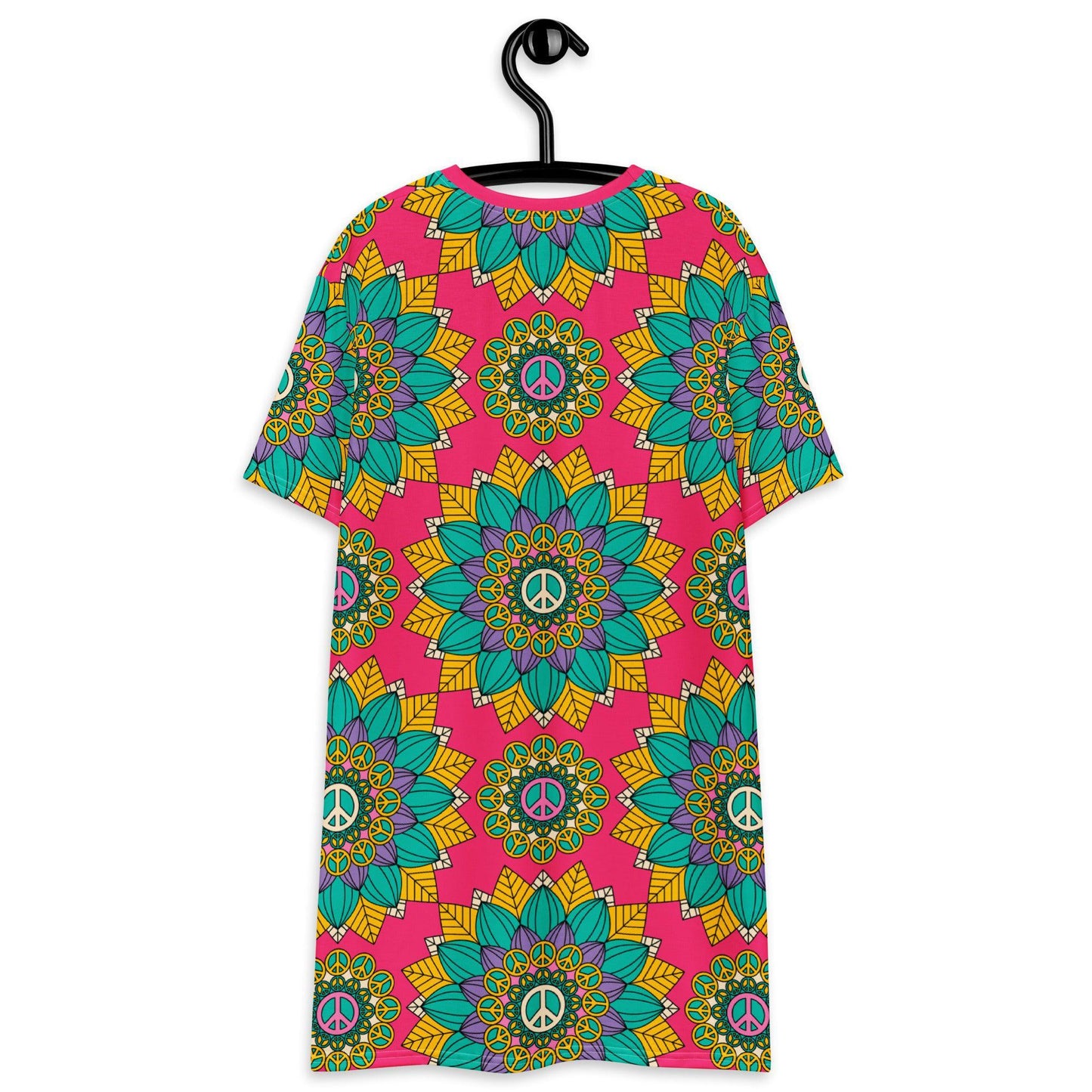 BLOOM WITH PEACE mint pink - T-Shirt Dress - SHALMIAK