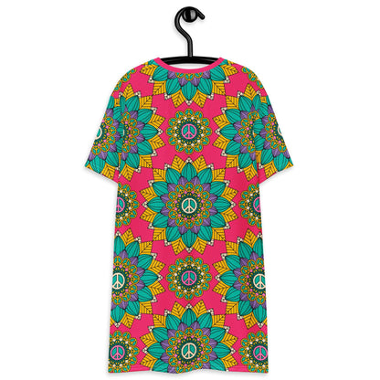 BLOOM WITH PEACE mint pink - T-Shirt Dress - SHALMIAK