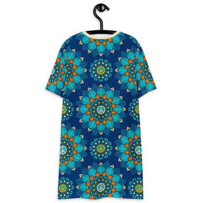 BLOOM WITH PEACE orange blue - T-Shirt Dress - SHALMIAK
