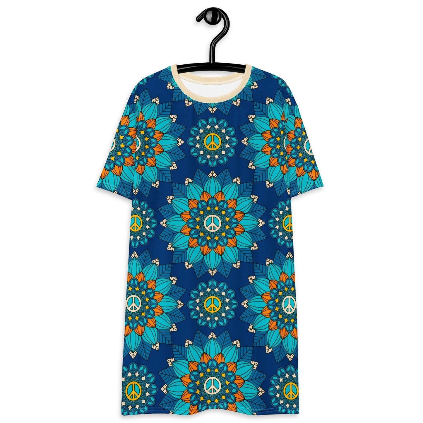 BLOOM WITH PEACE orange blue - T-Shirt Dress - SHALMIAK