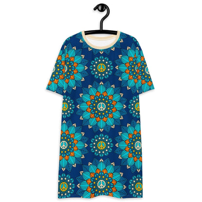BLOOM WITH PEACE orange blue - T-Shirt Dress - SHALMIAK