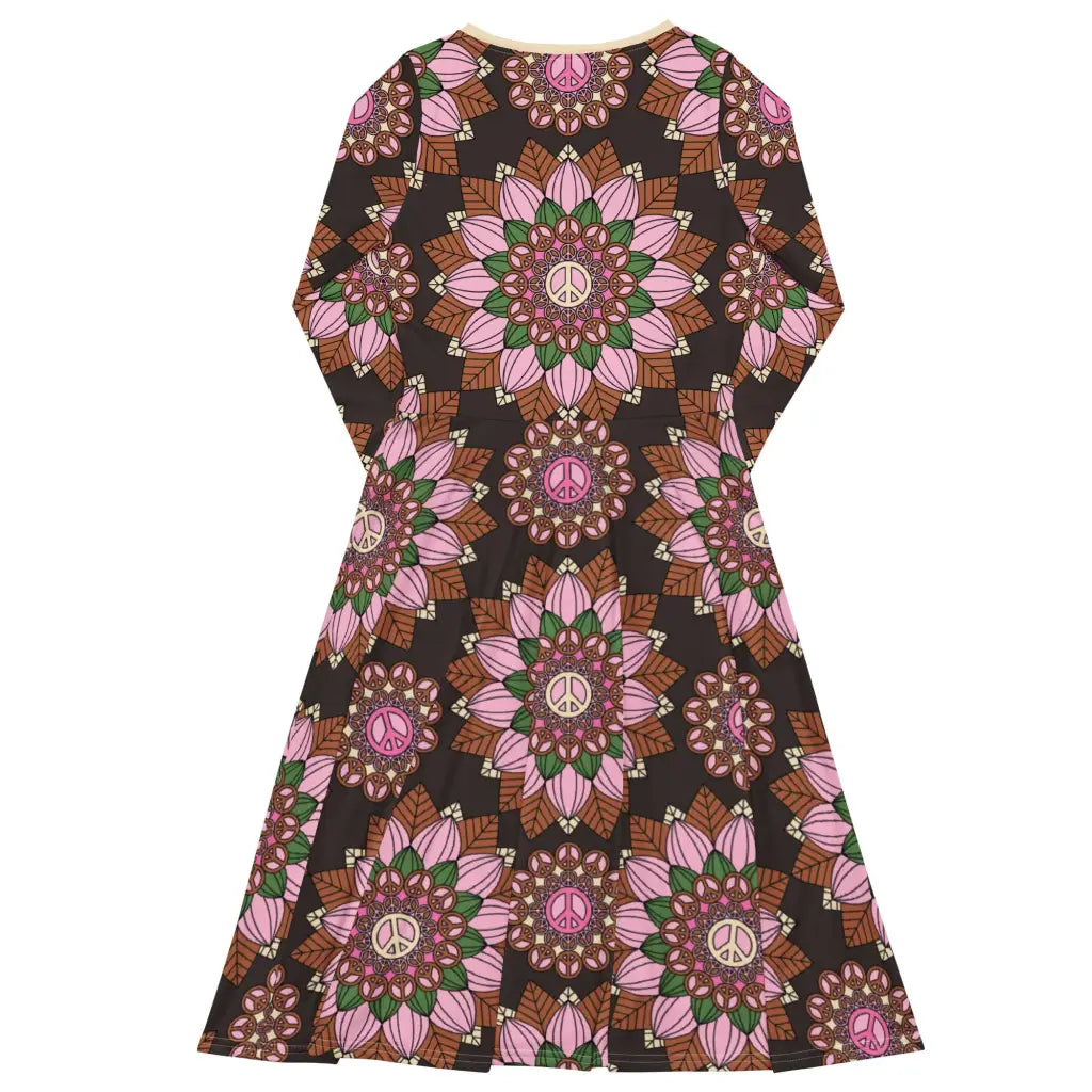 BLOOM WITH PEACE pink brown - Midi dress with long sleeves and handy pockets