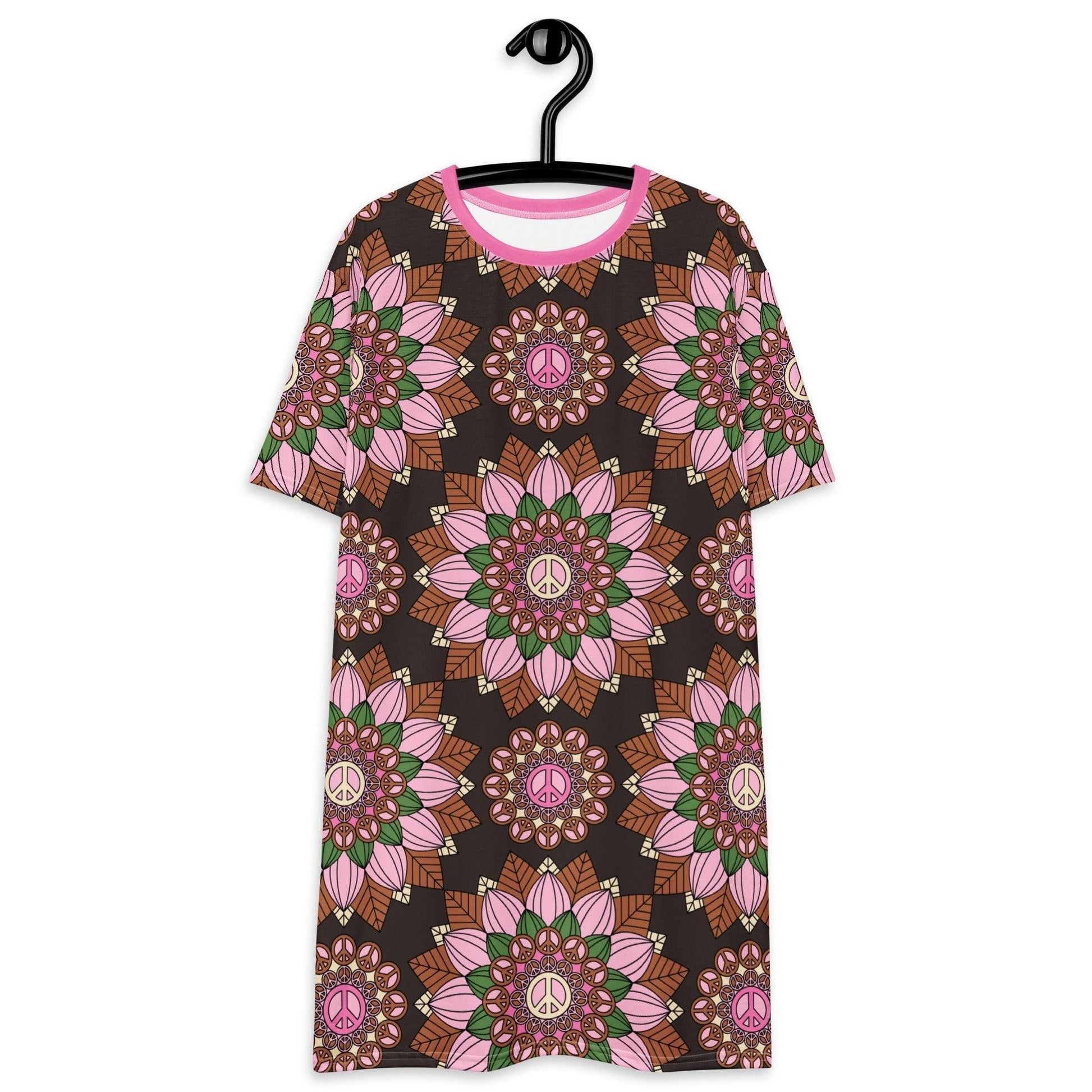 BLOOM WITH PEACE pink brown - T-Shirt Dress - SHALMIAK