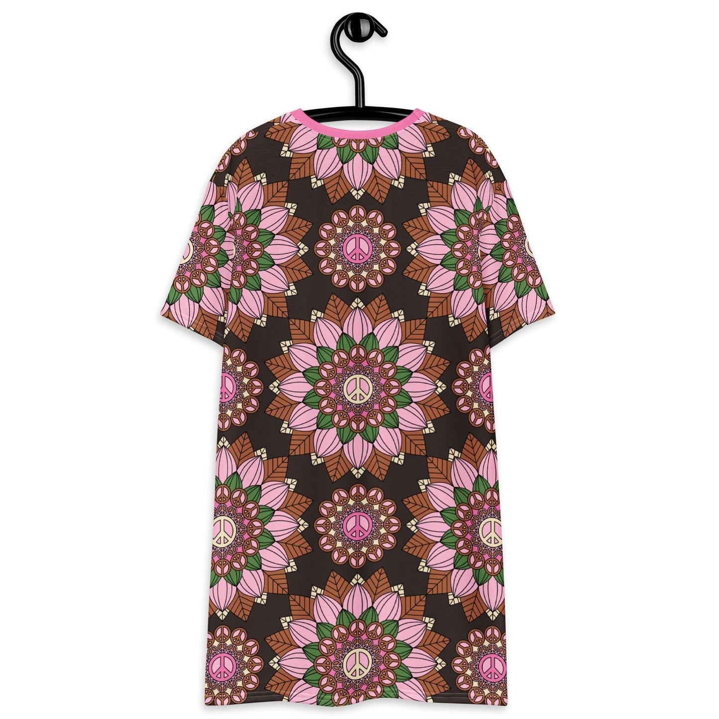 BLOOM WITH PEACE pink brown - T-Shirt Dress - SHALMIAK