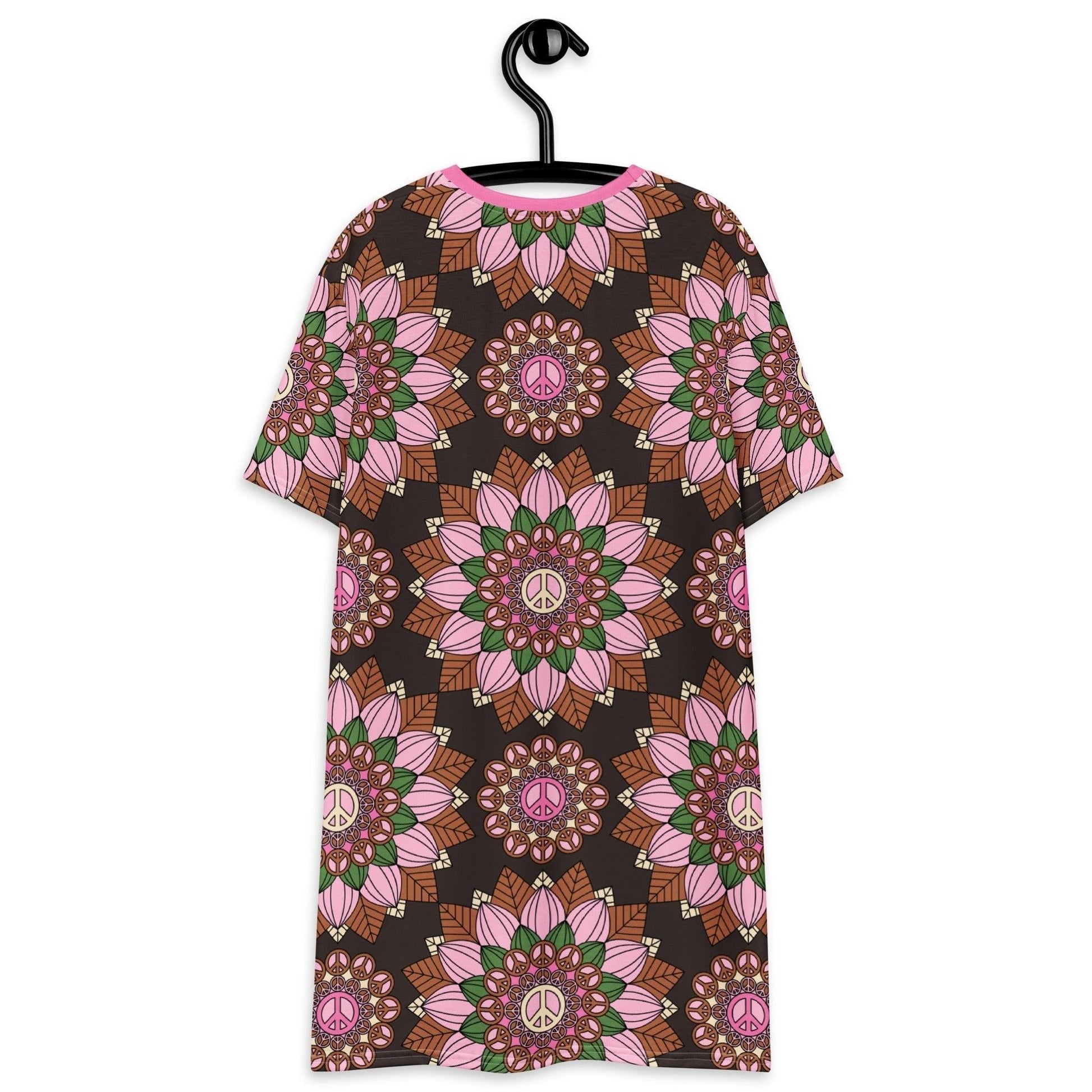 BLOOM WITH PEACE pink brown - T-Shirt Dress - SHALMIAK