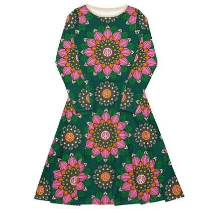 BLOOM WITH PEACE pink green - Midi Dress With Pockets - SHALMIAK