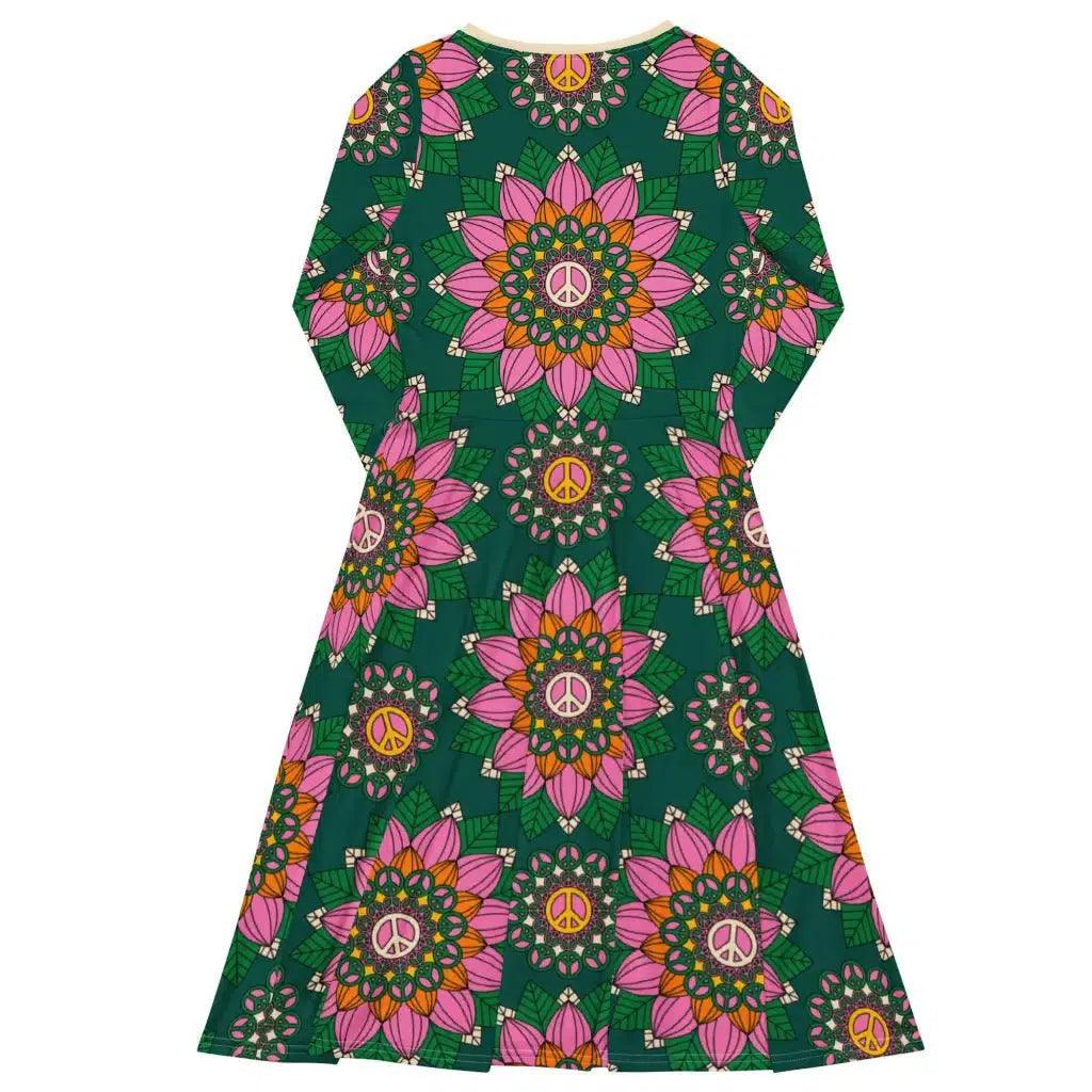 BLOOM WITH PEACE pink green - Midi Dress With Pockets - SHALMIAK