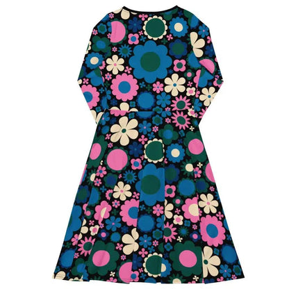 BLOOMPOP blue pink 2 - Midi Dress With Pockets - SHALMIAK