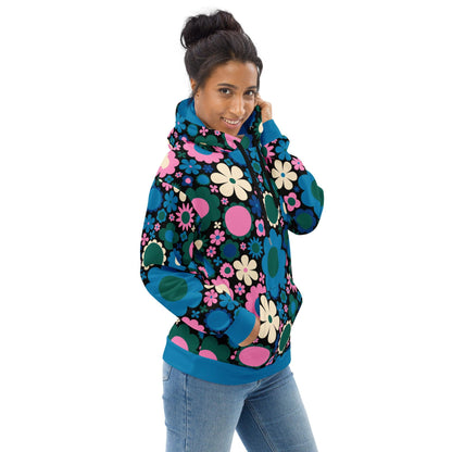 Hoodie - BLOOMPOP blue pink - Colorful bloom print