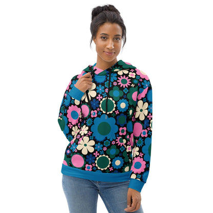 Hoodie - BLOOMPOP blue pink - Colorful bloom print 6XL