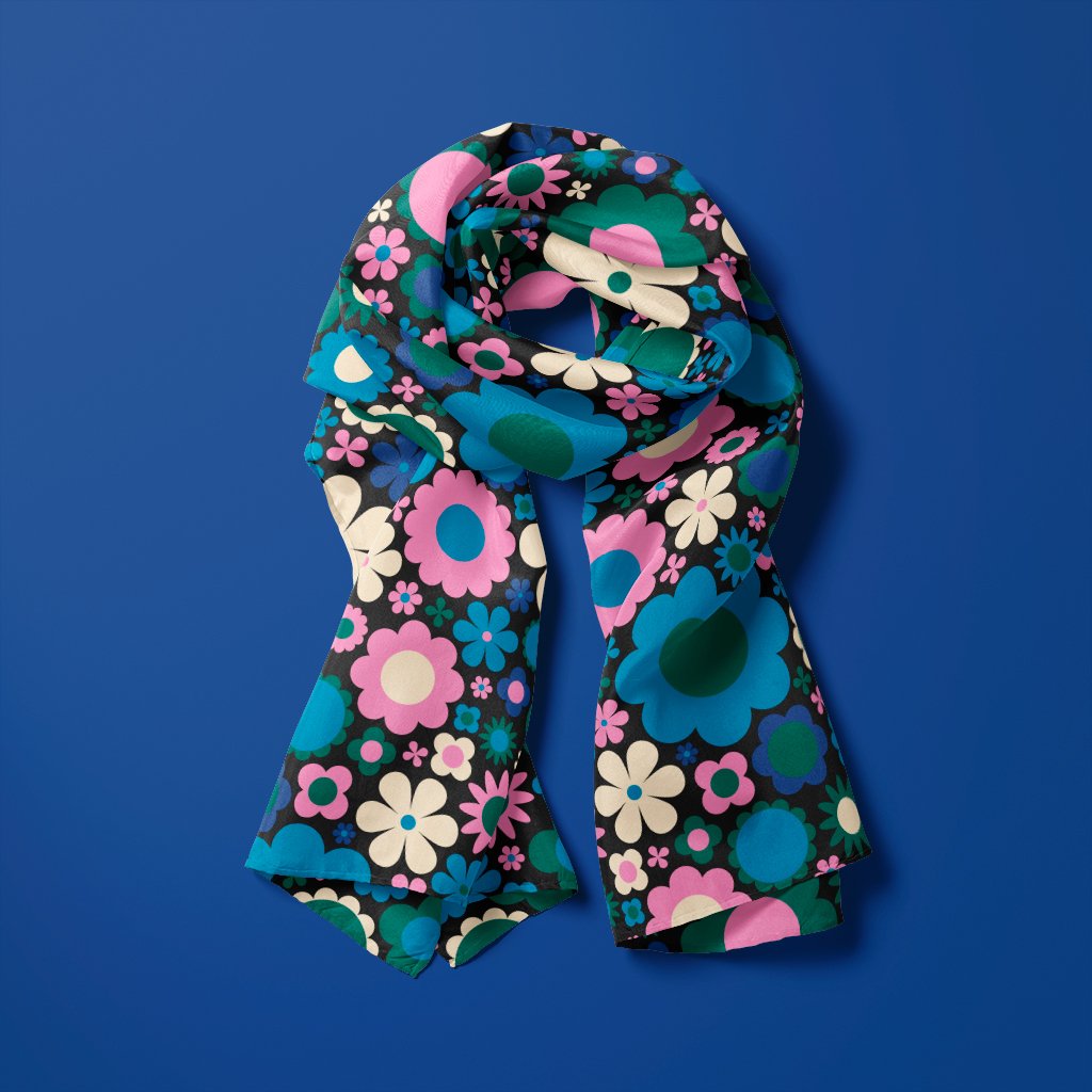 Scarf - BLOOMPOP blue pink - Colorful bloom print