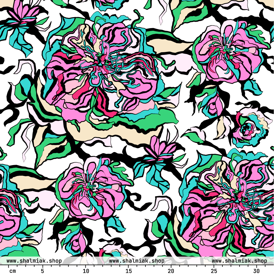 Stoff - BLOOM RIOT rosa weiß - Freches Blumenmuster