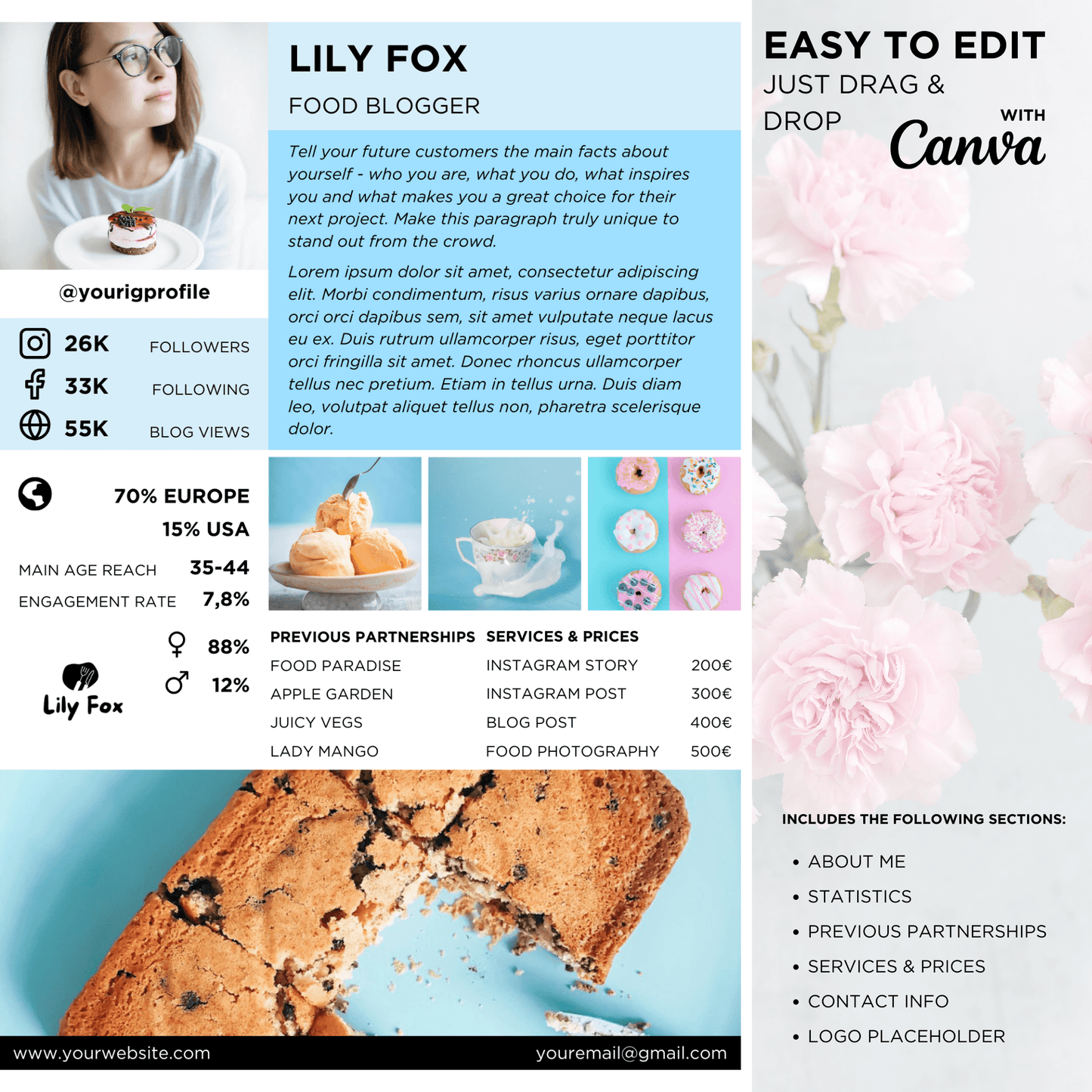 Canva Templates - 1 Page Media Kit (food theme) - SHALMIAK