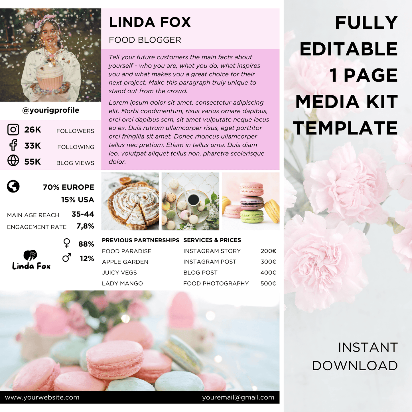 Canva Templates - 1 Page Media Kit (food theme) - SHALMIAK