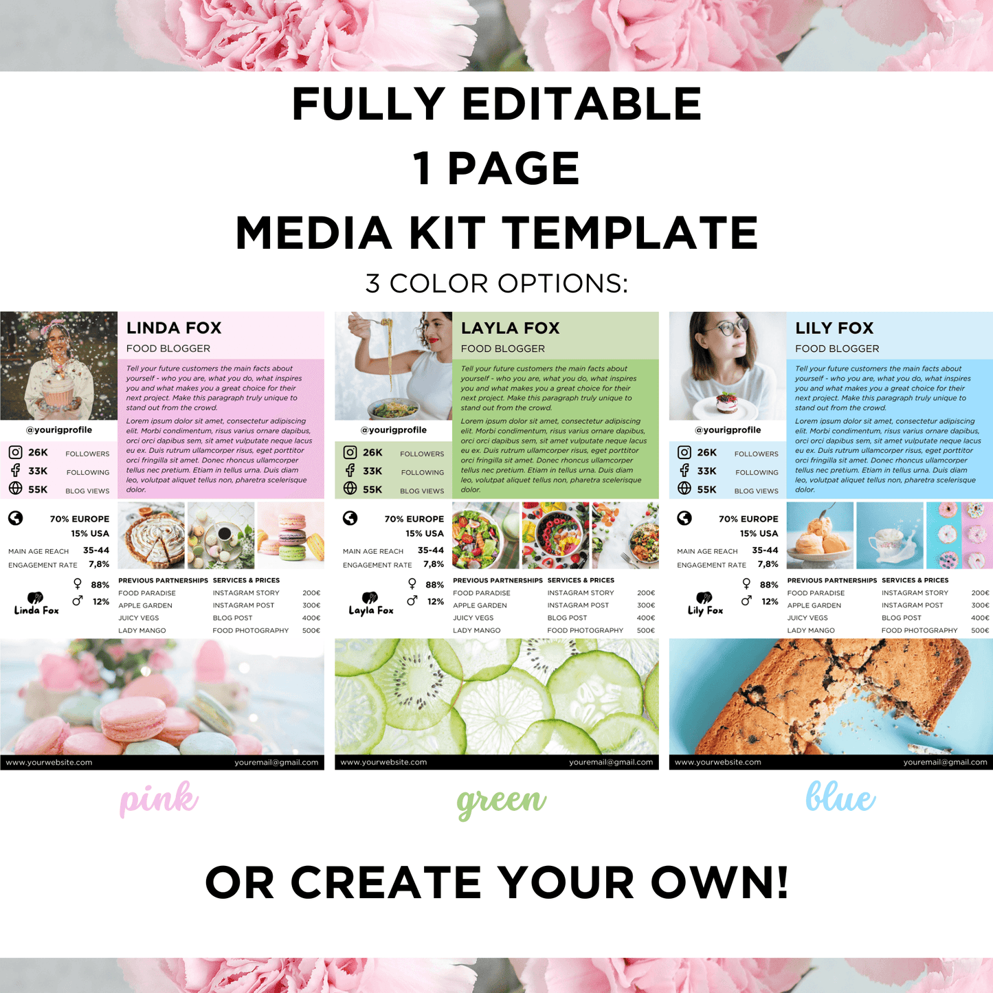 Canva Templates - 1 Page Media Kit (food theme) - SHALMIAK
