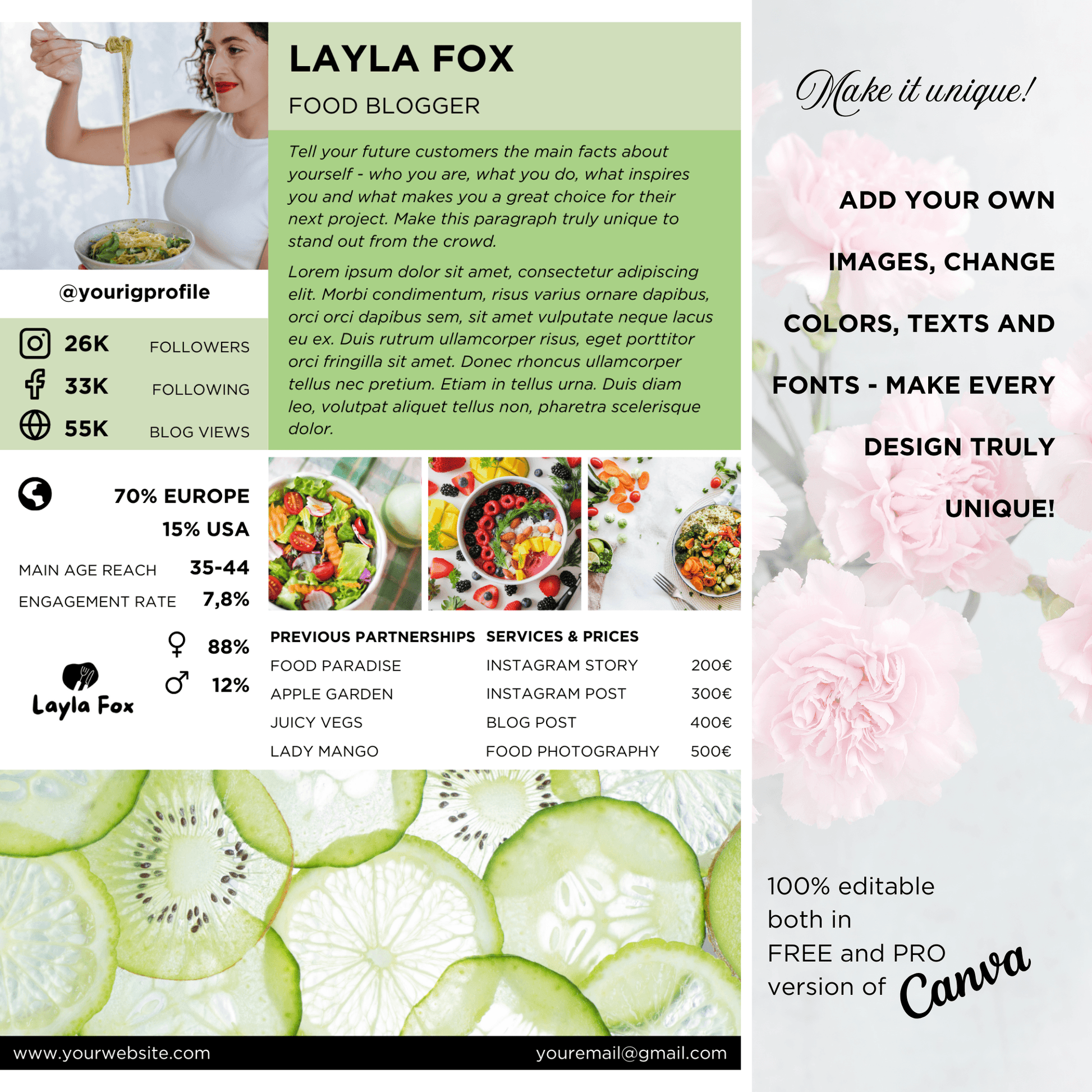 Canva Templates - 1 Page Media Kit (food theme) - SHALMIAK