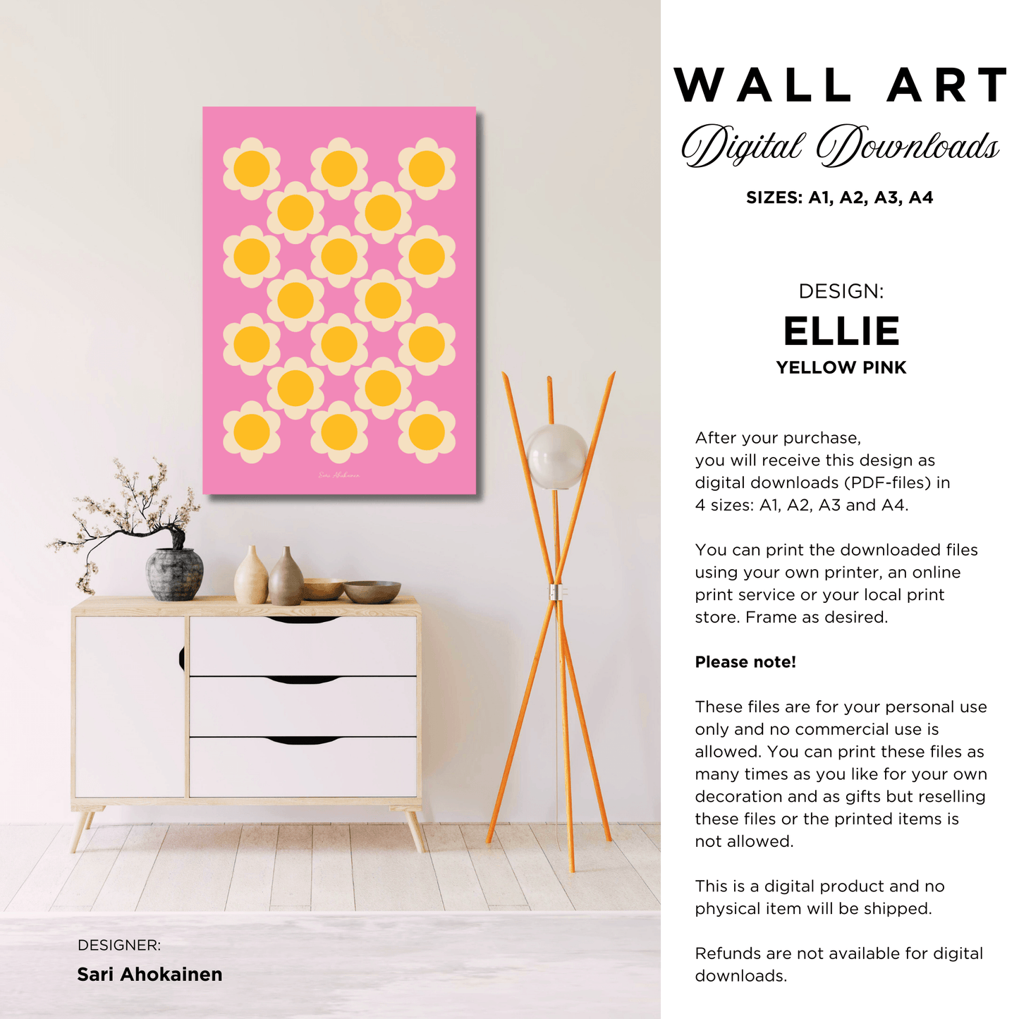 DIGITAL WALL ART - ELLIE yellow pink