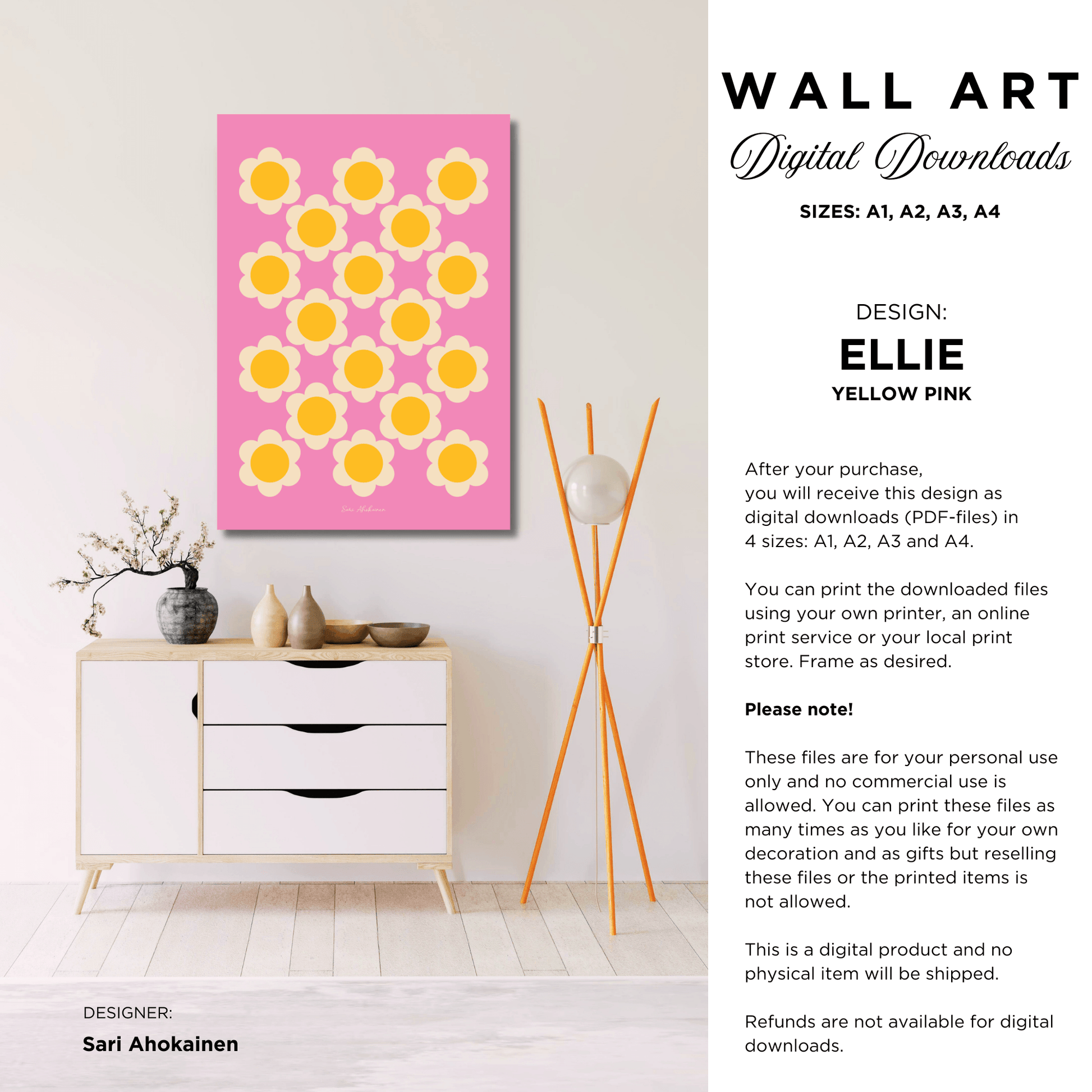 DIGITAL WALL ART - ELLIE yellow pink