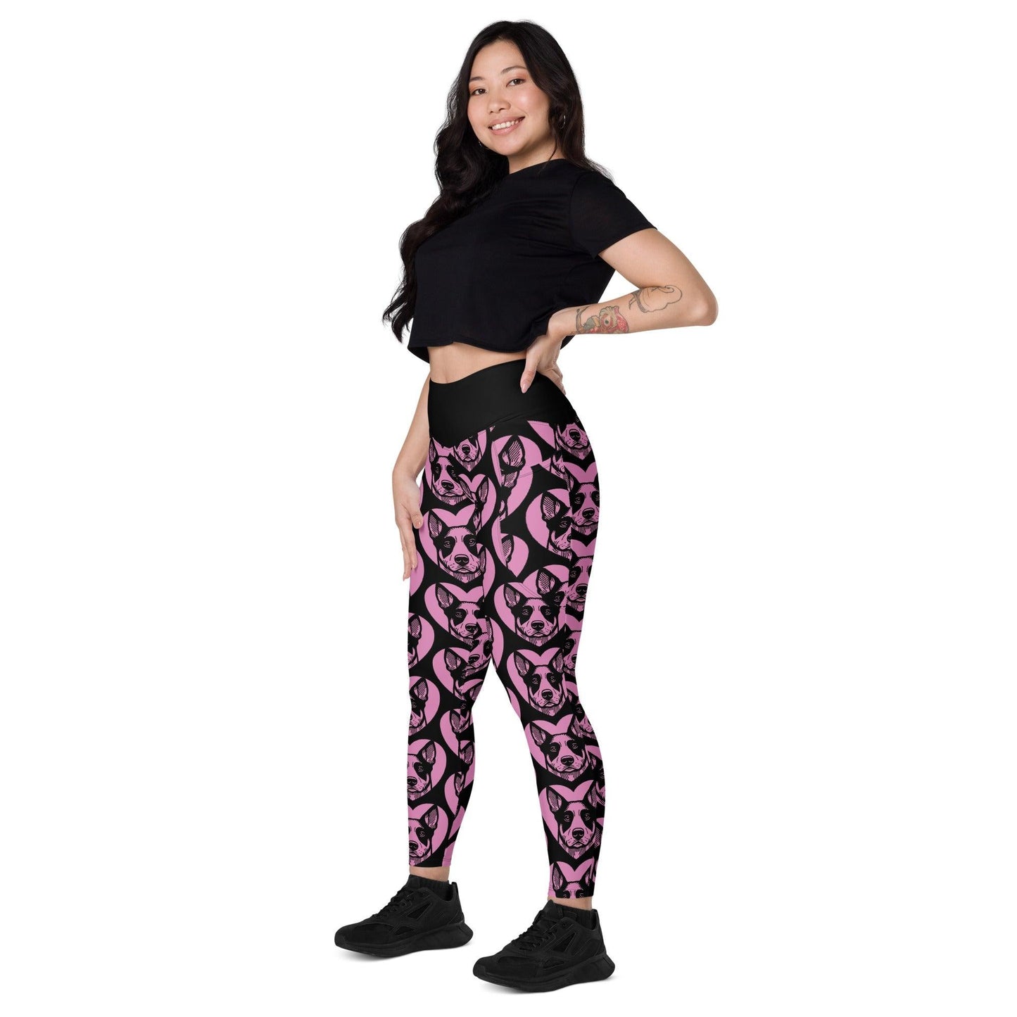 DOG BREED LEGGINGS with pockets - AUSTRALIAN STUMPY TAIL CATTLE DOG - HERTTAHOUND - pink - SHALMIAK