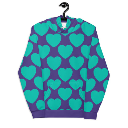 Hoodie - ELLIE LOVE mint purple - Bold heart print 6XL