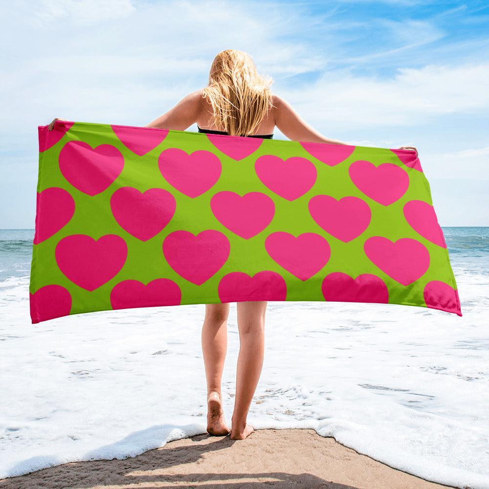 Towel - ELLIE LOVE pink lime - Bold Heart Print