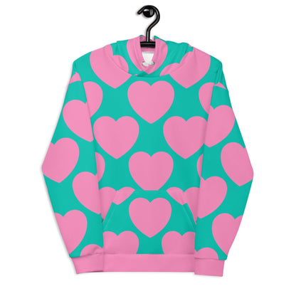 Hoodie - ELLIE LOVE pink mint - Bold heart print 6XL