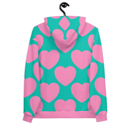 Hoodie - ELLIE LOVE pink mint - Bold heart print