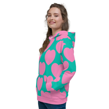 Hoodie - ELLIE LOVE pink mint - Bold heart print