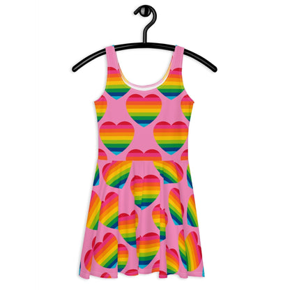 Skater Dress - ELLIE LOVE rainbow pink - Bold Heart Print