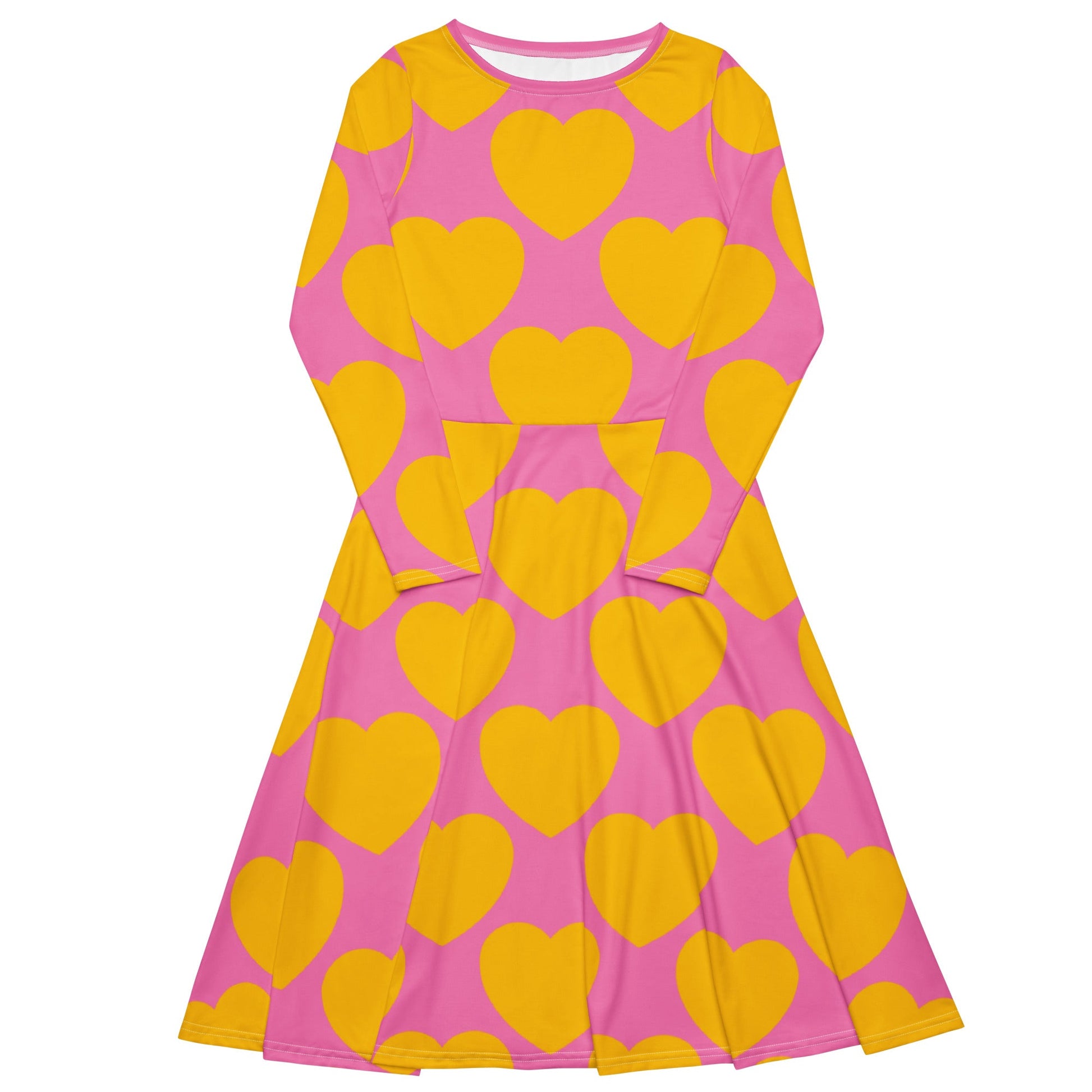 ELLIE LOVE yellow pink - Midi dress with long sleeves and handy pockets