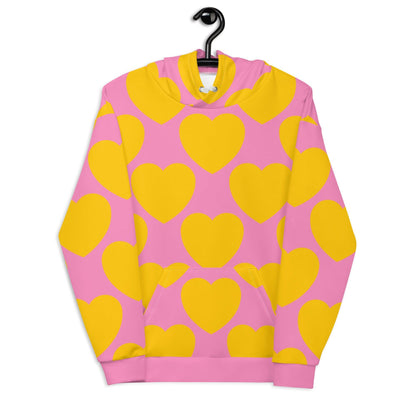 Hoodie - ELLIE LOVE yellow pink - Bold heart print 6XL