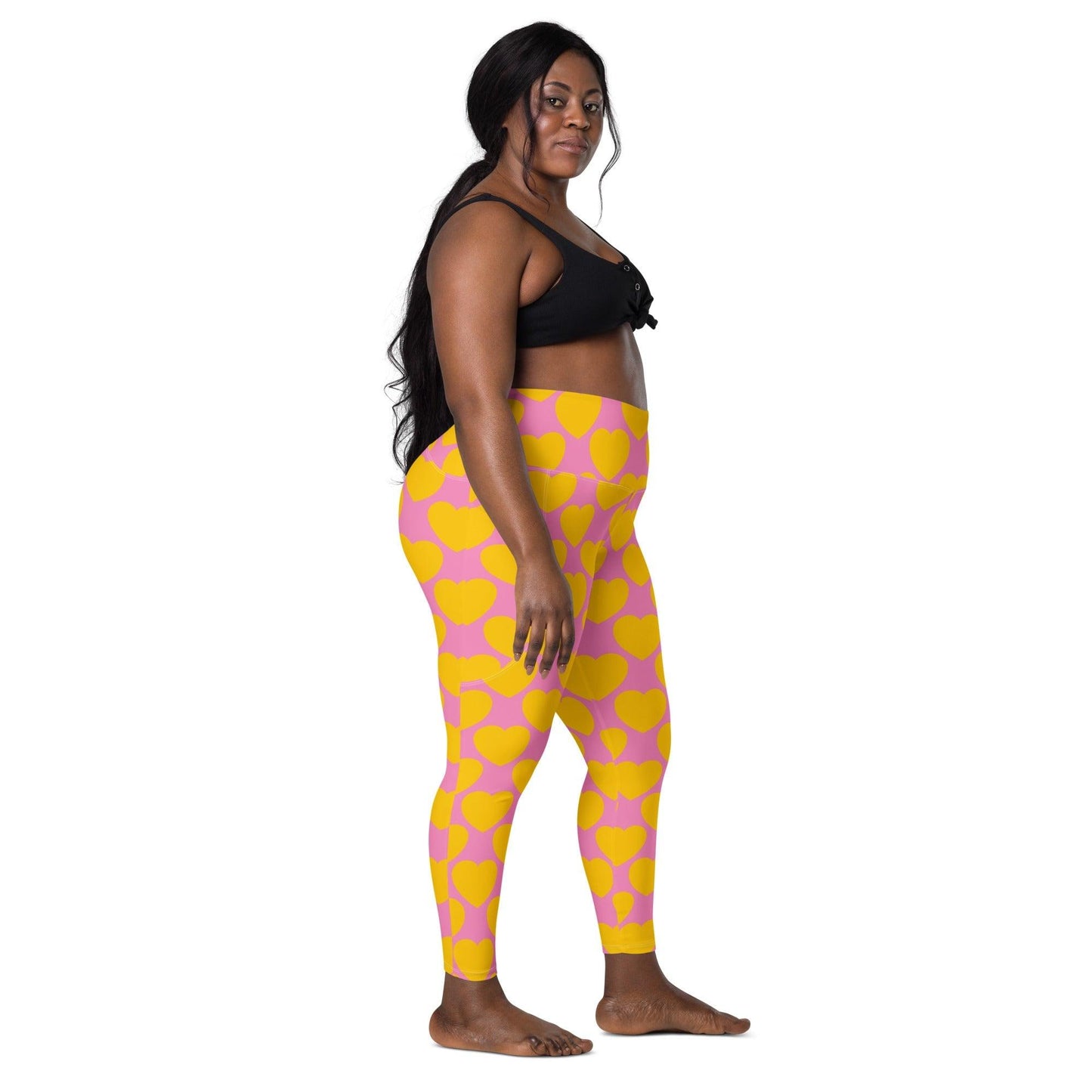 Leggings With Pockets - ELLIE LOVE yellow pink - Bold Heart Print