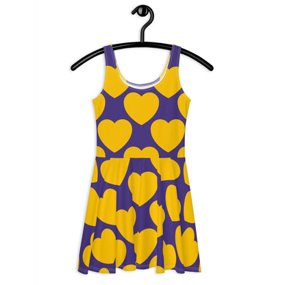 Skater Dress - ELLIE LOVE yellow purple - Bold Heart Print