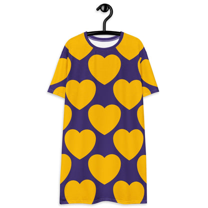 T-Shirt Dress - ELLIE LOVE yellow purple - Bold Heart Print