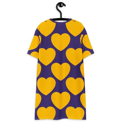 T-Shirt Dress - ELLIE LOVE yellow purple - Bold Heart Print