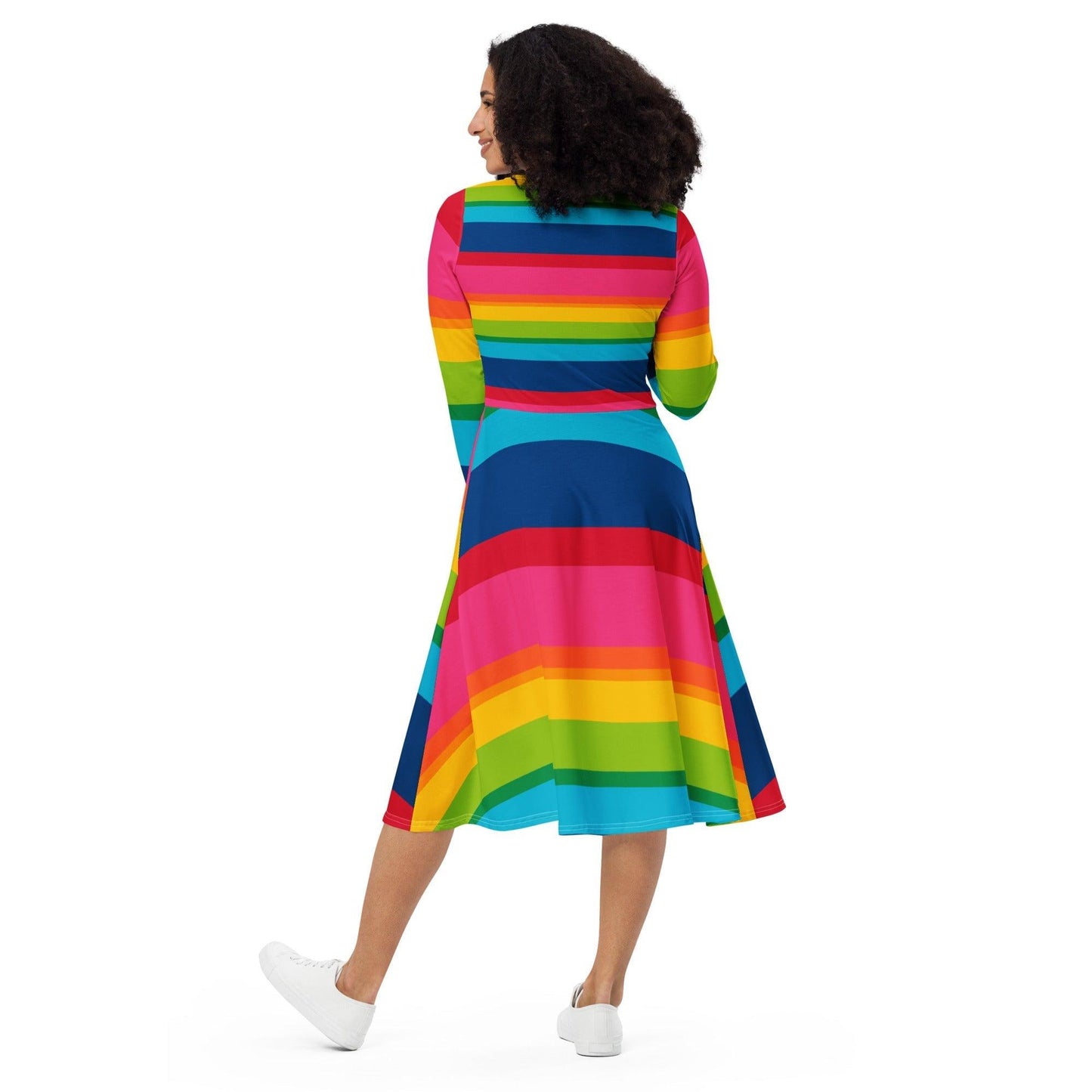 ELLIE rainbow stripe - Midi Dress With Pockets - SHALMIAK