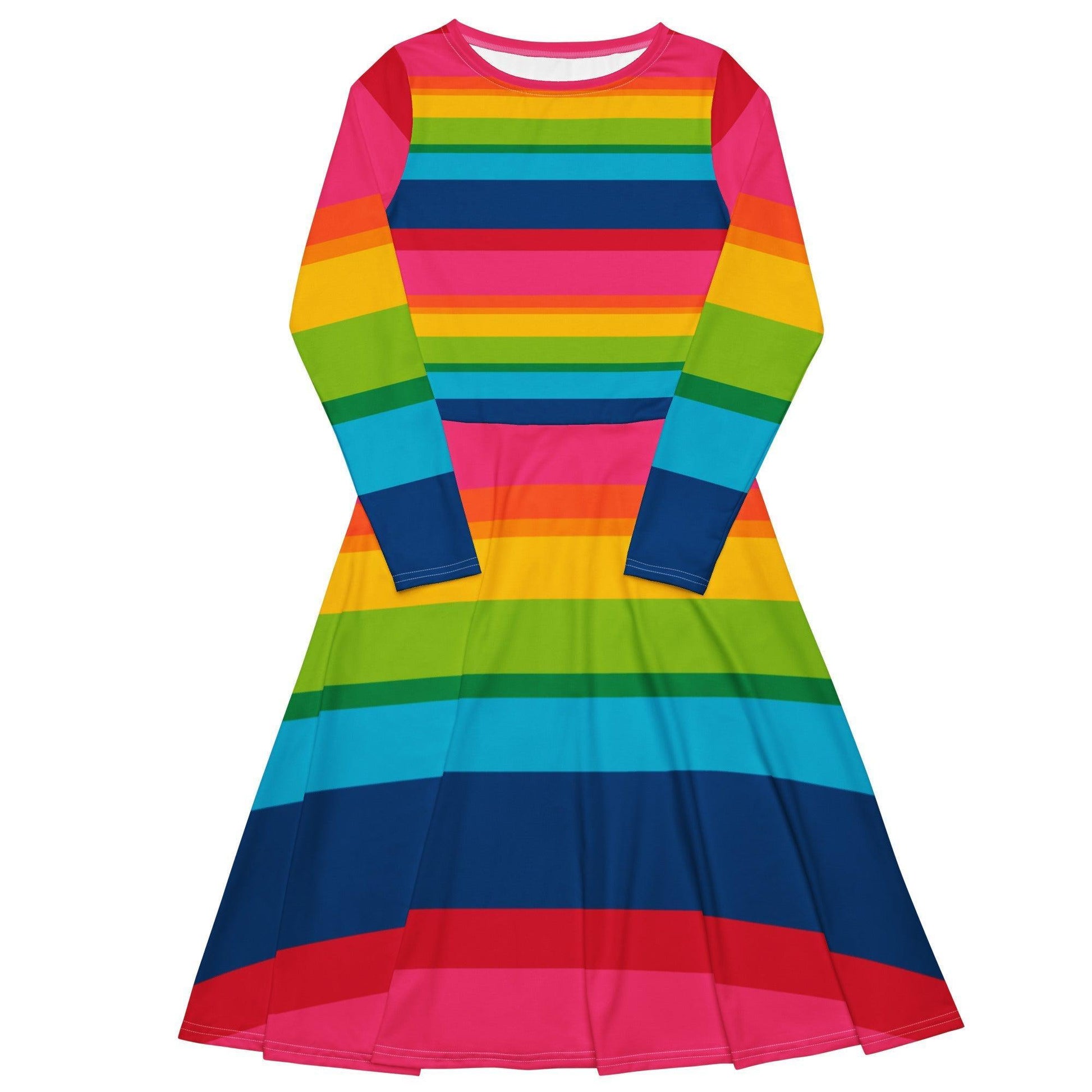 ELLIE rainbow stripe - Midi Dress With Pockets - SHALMIAK