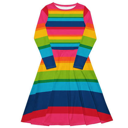 ELLIE rainbow stripe - Midi Dress With Pockets - SHALMIAK